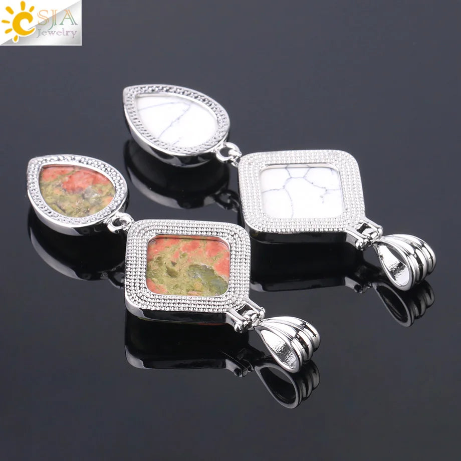CSJA Natural Stones Pendant Crystal Square Water Drop Quartz Lapis  Lazuli Geometric Pendants for Necklaces Women Jewelry F814