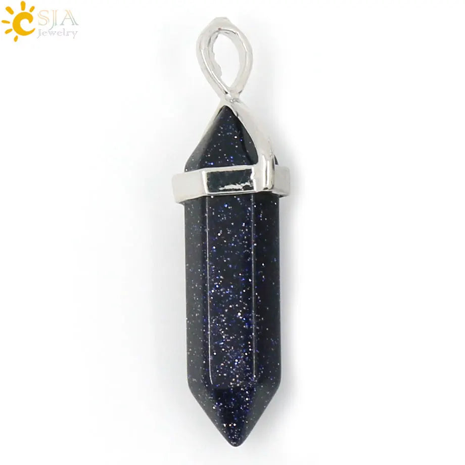 CSJA Bullet Natural Stone Pendant Real Purple Crystal Men Women Chakra Gem Stones Quartz Aventurine Pendants Jewelry  E001