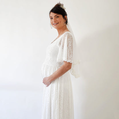 Maternity Butterfly Sleeves Bohemian Lace Ivory Wedding Dress #7017