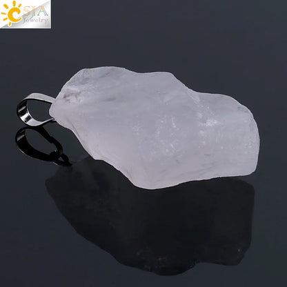 CSJA Natural Stones Gems Clear Crystal Pendants Necklaces Reiki Healing Irregular White Yellow Purple Pink Quartz Pendulum F070