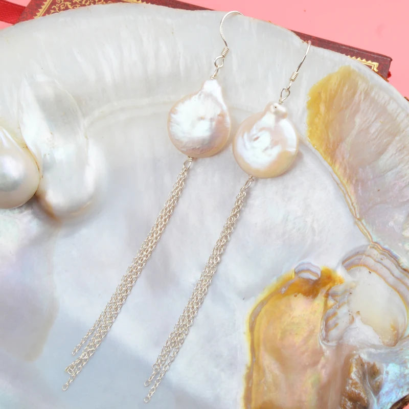 ASHIQI Natural Freshwater Pearl Earrings Real 925 Sterling Silver Long Korean Earrings for Women Big Baroque Pearl Jewelry