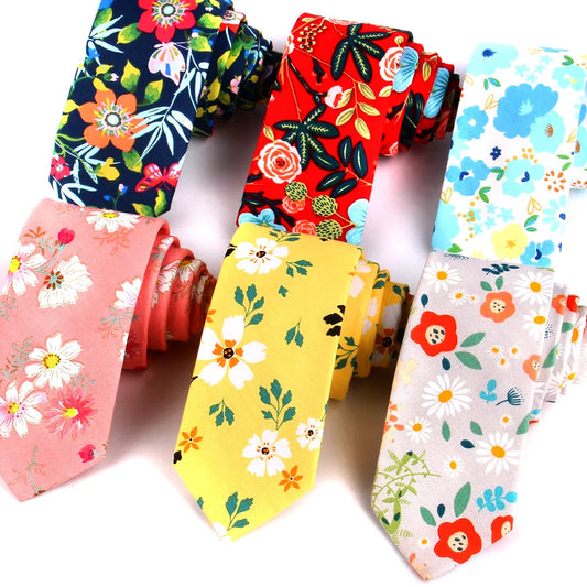 New Floral Tie for Men Women Skinny Cotton Neck Tie for Wedding Casual Mens Neckties Classic Suits Flower Print Neck Ties Cravat