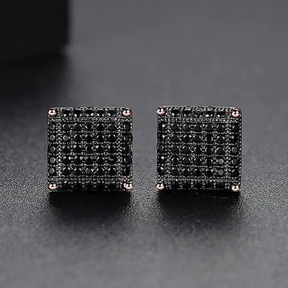 LUOTEEMI Elegant Small Hip Hop Round Stud Earrings for Women Korean Style AAA Black/White Cubic Zircon Fashion Jewelry for Men