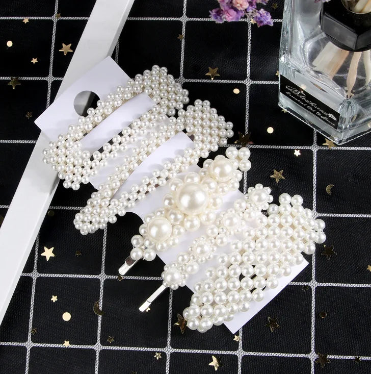 5Pcs/Set Pearl Hair Clip Snap Button Hair Pins for Women Sweet Pearl Hairpin Hair Clips Jewelry Lady Barrette Stick