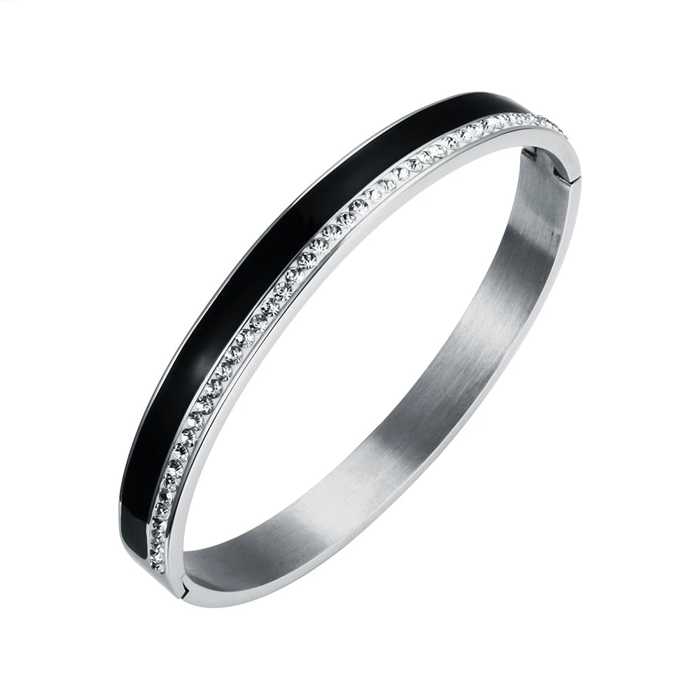 Beauty Stainless Steel Ceramic Resin Women Bracelets Luxury Ladies Crystal Charm Cuff Bangles Wedding Jewelry