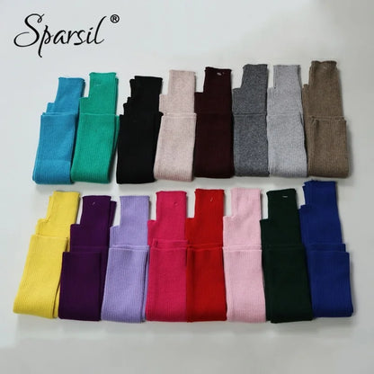 Sparsil Women Winter Arm Warmers Cashmere Fingerless Long Gloves Solid Warm Mittens Elbow Thread Knitted Sleeves 50cm Glove
