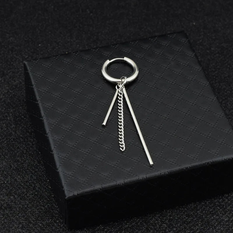 SOHOT Hot Dangle Long Tassel Unisex Hoop Earrings Punk Metal Jewelry Brincos Silver Color Star Cross Pendant Exaggerate Design