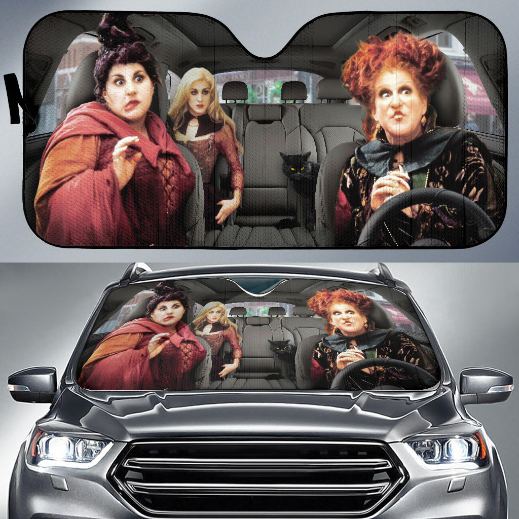 Halloween Hocus Pocus Car Sun Shade, Funny Witch Sun Shade, Car Accessories Windshield Sunshade