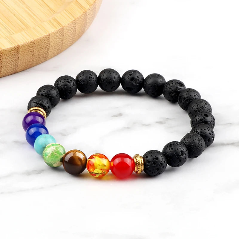 Natural Stone Tiger Eye 7 Chakra Bracelets & Bangles Yoga Balance Beads Buddha Prayer Elastic Bracelet Men Pulseira Masculina