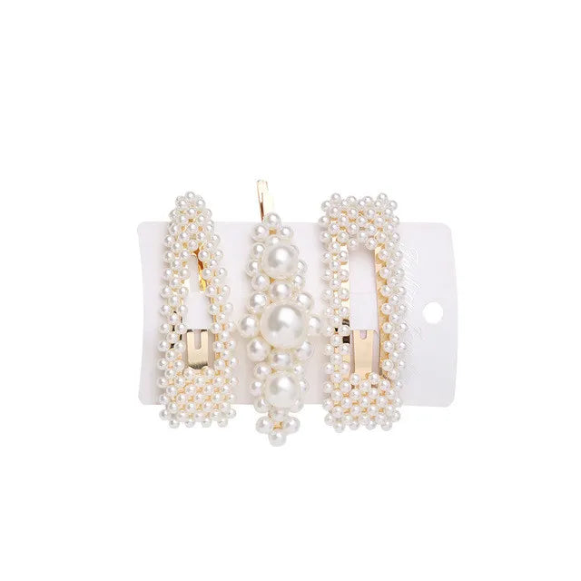 5Pcs/Set Pearl Hair Clip Snap Button Hair Pins for Women Sweet Pearl Hairpin Hair Clips Jewelry Lady Barrette Stick