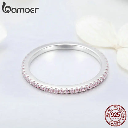 BAMOER Classic 925 Sterling Silver High Quality Circle Clear CZ Geometric Stackable Rings for Women Wedding Jewelry