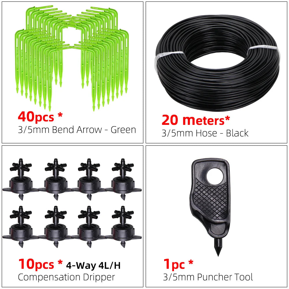 MUCIAKIE Garden Drip Irrigation Kit Micro Watering Elbow Drippers System for Greenhouse Pot Plants 1/8'' 3/5mm Hose Set 2/4 Ways