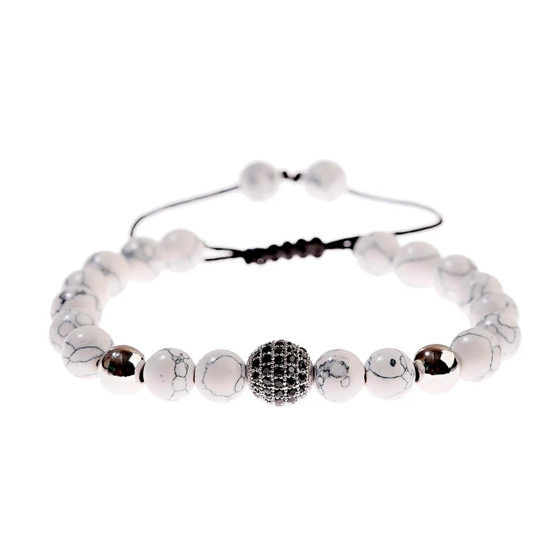 DOUVEI Round Black CZ Zircon Pave Lava Weaving Bracelet Men Beads Weaving Bracelet Homme Adjustable ABL005