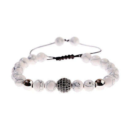 DOUVEI Round Black CZ Zircon Pave Lava Weaving Bracelet Men Beads Weaving Bracelet Homme Adjustable ABL005
