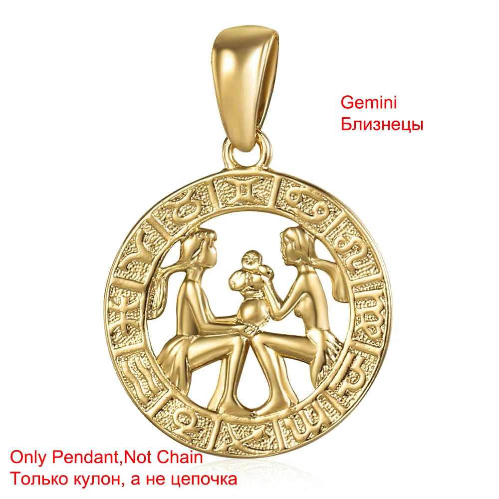 Davieslee Pendant Necklace for Women 12 Zodiac Sign Constellation Yellow Rose Gold Color Womens Necklaces Round Shaped LGPM16