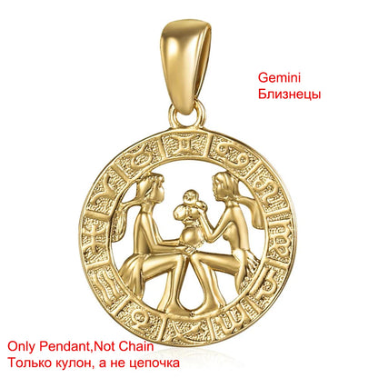 Davieslee Pendant Necklace for Women 12 Zodiac Sign Constellation Yellow Rose Gold Color Womens Necklaces Round Shaped LGPM16