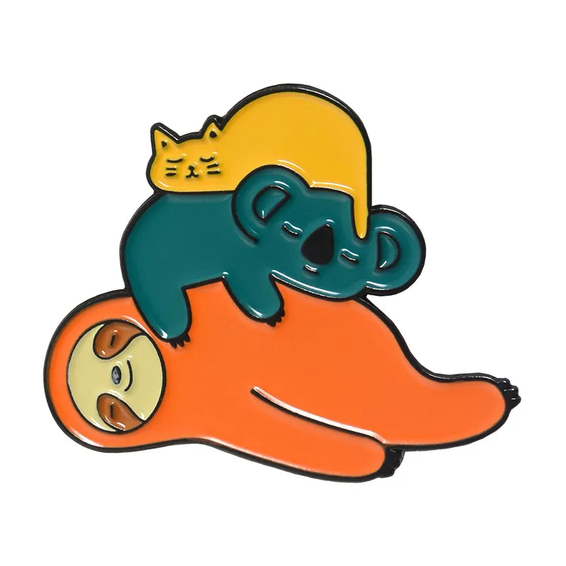 Funny Sloth Series Badges Brooches Cute Nickname Flash Denim Enamel Lapel Pins for Kids Fans Friends Jewelry