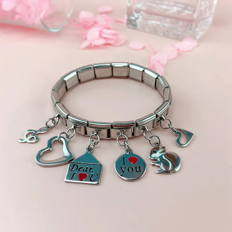 Hapiship 9mm Width New Original Daisy I Love You Heart Flower Italian Charm Fit Bracelet Stainless Steel Jewelry Making DJ047