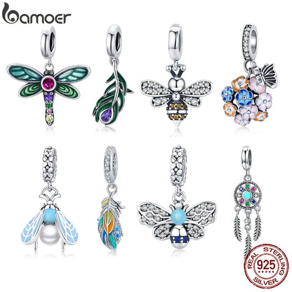 BAMOER 925 Sterling Silver Crystal Bee Crystal Charm Fit Women Charm Bracelets DIY Jewelry Girlfriend
