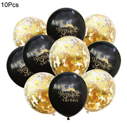 10Pcs Eid Mubarak Latex Balloon Ramadan Kareem Decoration Air Globos Ramadan Mubarak Muslim Islamic Festival Party Supplies 2024