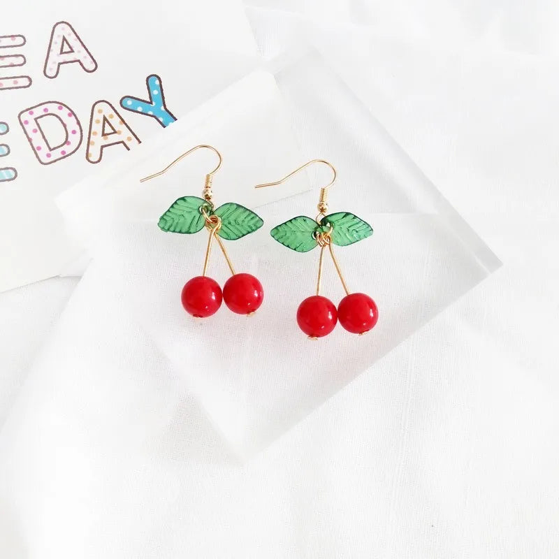 Korean Sweet Youth Girl Student Fruit Cherry Earrings Fresh Simple Cute Women Earrings Ear Clips Banquet Accessories