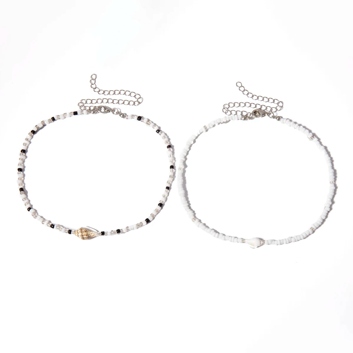 Separable 2 Layered White/Black Beads Necklaces Korean Small Beaded Conch Acrylic Shell Choker Necklace for Women Fashion Collar