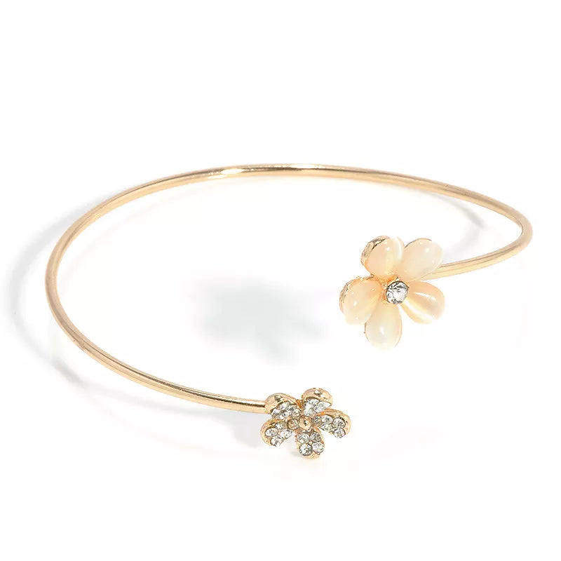 Women Girl Fashion Flower Opal Crystal Bracets Gold Color Cuff Bracelet Bangle Charm Jewelry Fashion Jewelry