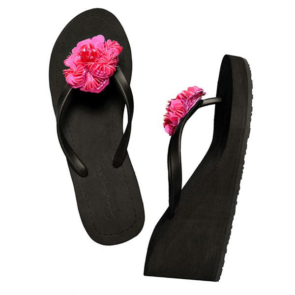 Noho (Pink Flower) - Women's High Wedge Flip Flops