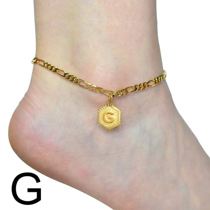 Anniyo 21cm + 10cm Extender Chain / A-Z Initial Letter Anklet for Women Alphabet Jewelry Foot Chain Girl #105906