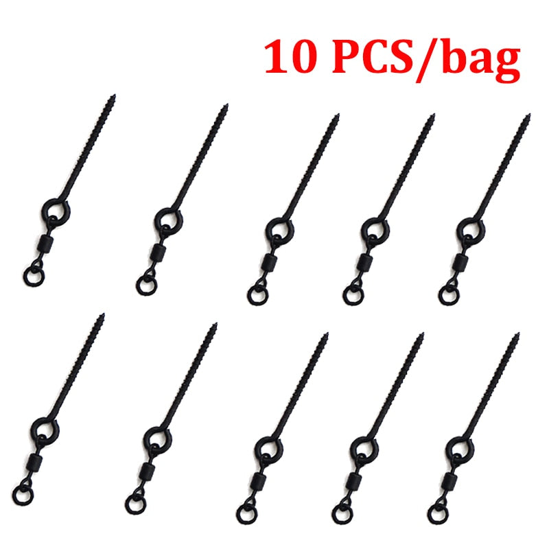 10PCS Boilie Screw With Mirco Ring Swivel for Ronnie Rig D-Rig Chod Rig Terminal Tackle Bait Holder Screw Carp Fishing Accessory