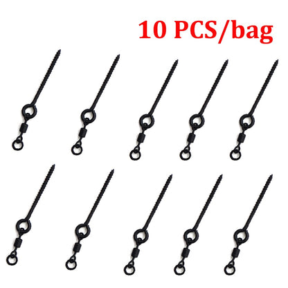 10PCS Boilie Screw With Mirco Ring Swivel for Ronnie Rig D-Rig Chod Rig Terminal Tackle Bait Holder Screw Carp Fishing Accessory