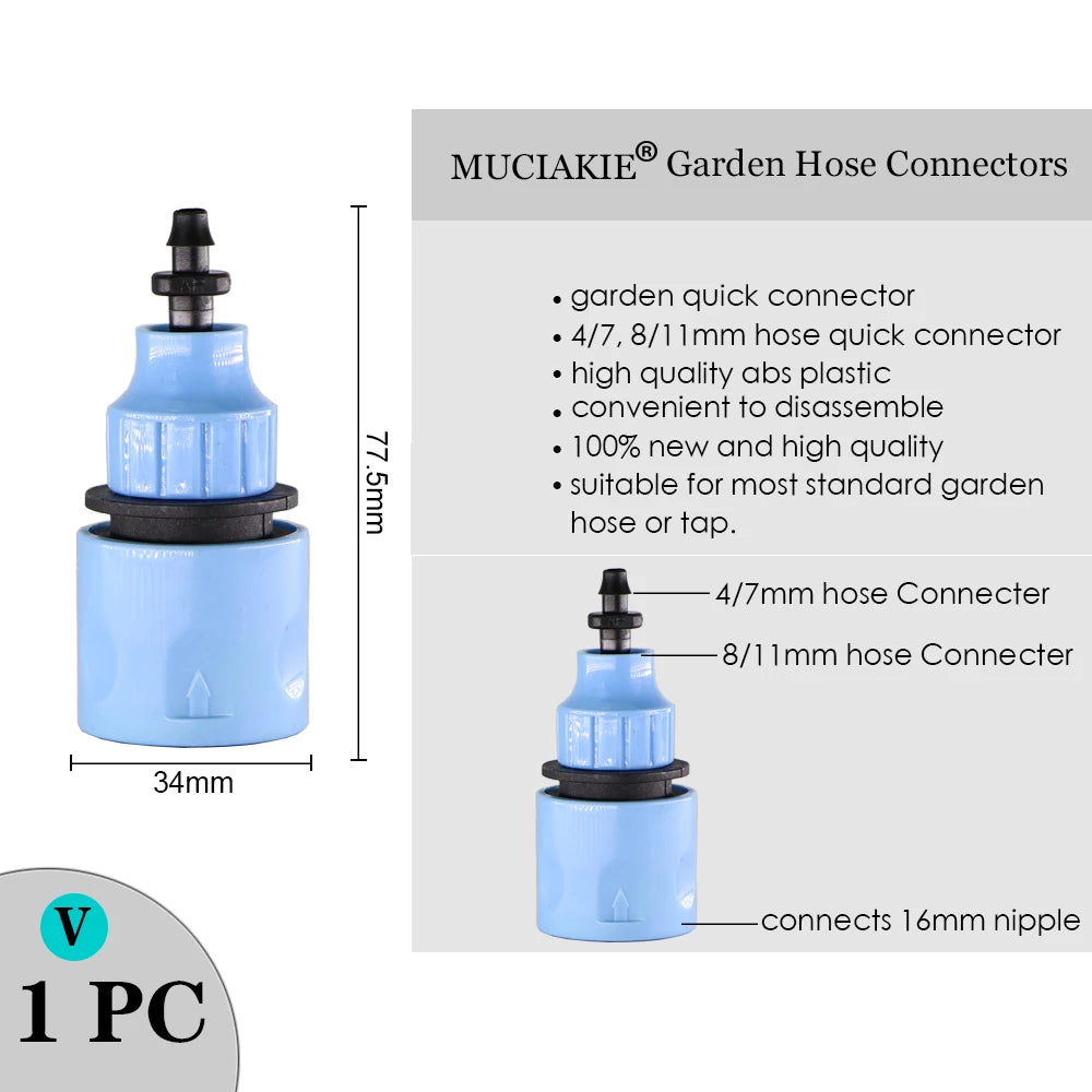 MUCIAKIE Variety Style Garden Tap 1/2" 3/4" Male Female Thread Nipple Joint 1/4" Hose Quick Connector Irrigation Water Splitters