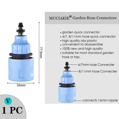 MUCIAKIE Variety Style Garden Tap 1/2" 3/4" Male Female Thread Nipple Joint 1/4" Hose Quick Connector Irrigation Water Splitters