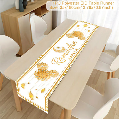 Ramadan Decor Table Runner EID Mubarak Decoration 2024 for Home Tablecloth Ramadan Kareem Islamic Muslim Party Eid Al Adha