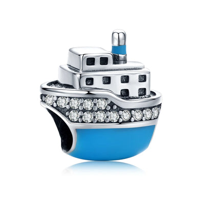 BISAER 925 Sterling Silver Blue Travel Suitcase Charm Pink Car Pendant Family House Home Beads Fit Women Bracelet DIY Jewelry