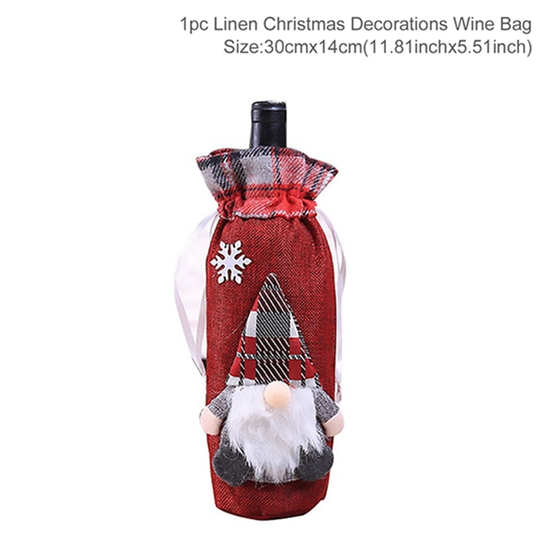 Christmas Wine Bottle Cover Merry Christmas Decor for Home 2023 Navidad Noel Christmas Ornaments Xmas Happy New Year 2024
