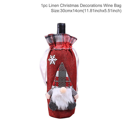 Christmas Wine Bottle Cover Merry Christmas Decor for Home 2023 Navidad Noel Christmas Ornaments Xmas Happy New Year 2024