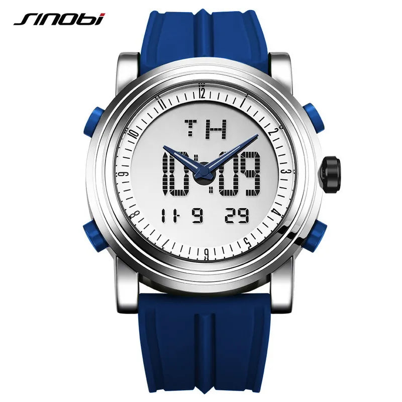 New SINOBI Brand Sports Chronograph Men's Wrist Watches Digital Quartz Double Movement Waterproof Diving Watchband Males Clock