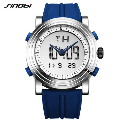New SINOBI Brand Sports Chronograph Men's Wrist Watches Digital Quartz Double Movement Waterproof Diving Watchband Males Clock