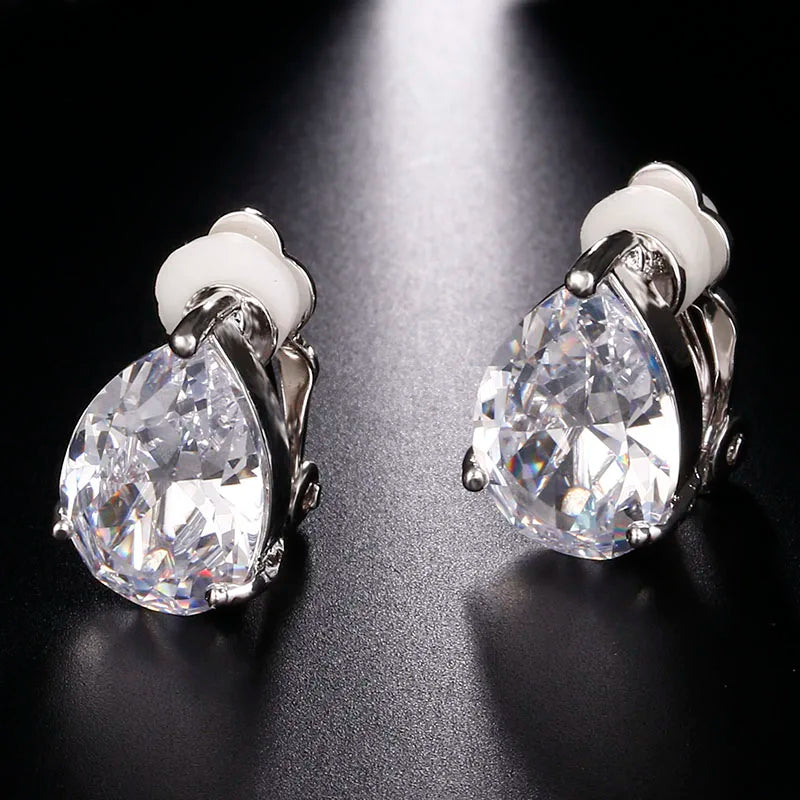 Water Drop Cubic Zirconia Clip Earrings With Elegant Blue Stone Earrings for Punk Girl Party Pendientes Mujer Moda