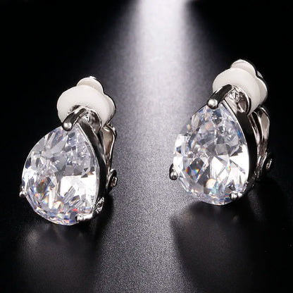 Water Drop Cubic Zirconia Clip Earrings With Elegant Blue Stone Earrings for Punk Girl Party Pendientes Mujer Moda