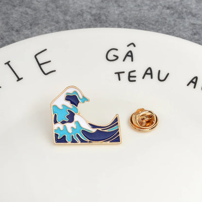 Wave Pins Ocean Sea Wave Brooches Organ Heart Light Bulb Whale Sun Creative Badges Blue Wave Enamel Pin Collection