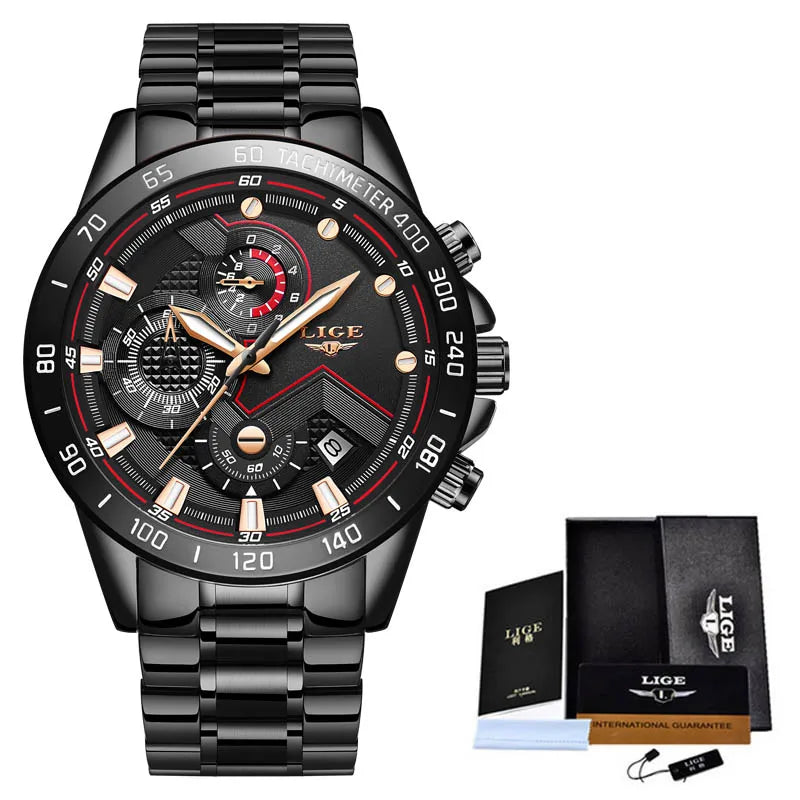2022 LIGE New Blue Fashion Business Clock Mens Watches Top Brand Luxury All Steel Waterproof Quartz Gold Watch Relogio Masculino