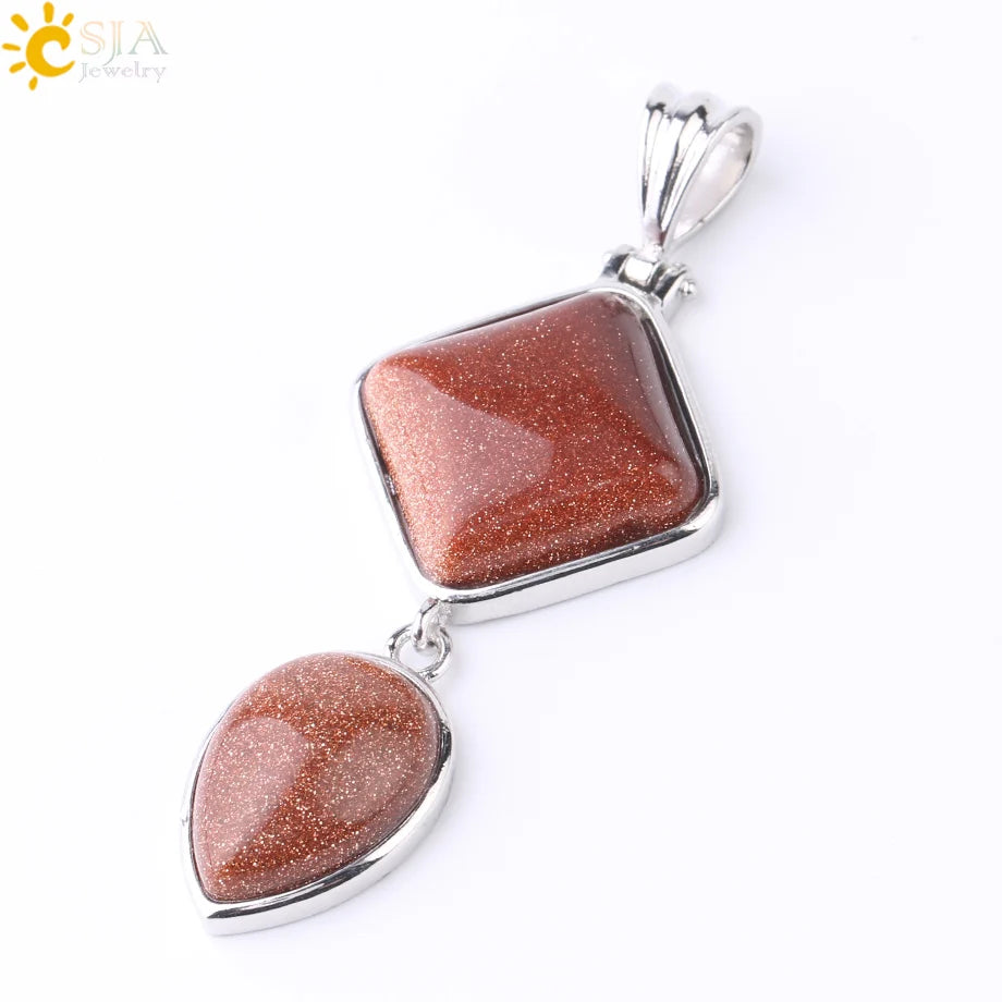 CSJA Natural Stones Pendant Crystal Square Water Drop Quartz Lapis  Lazuli Geometric Pendants for Necklaces Women Jewelry F814