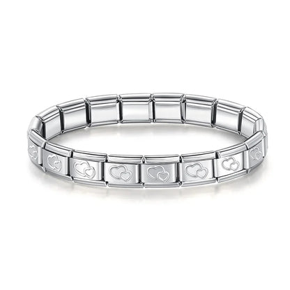 Hapiship Women Man Fashion Style Jewelry Heart Flower Butterfly Cross Dolphins Stainless Steel Elastic Bracelet Bangle ST00