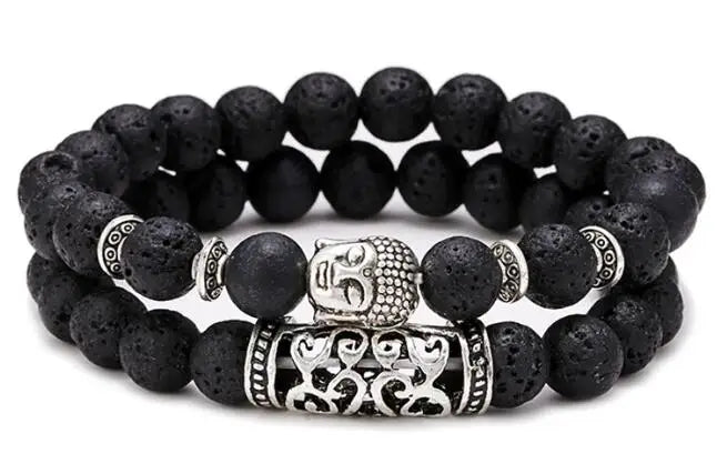 Noter 2pcs/Set Couples Distance Bracelet Men Women Natural Lava Braclet Stone Tiger Eye Brazalete Strand Braslet Pulseira