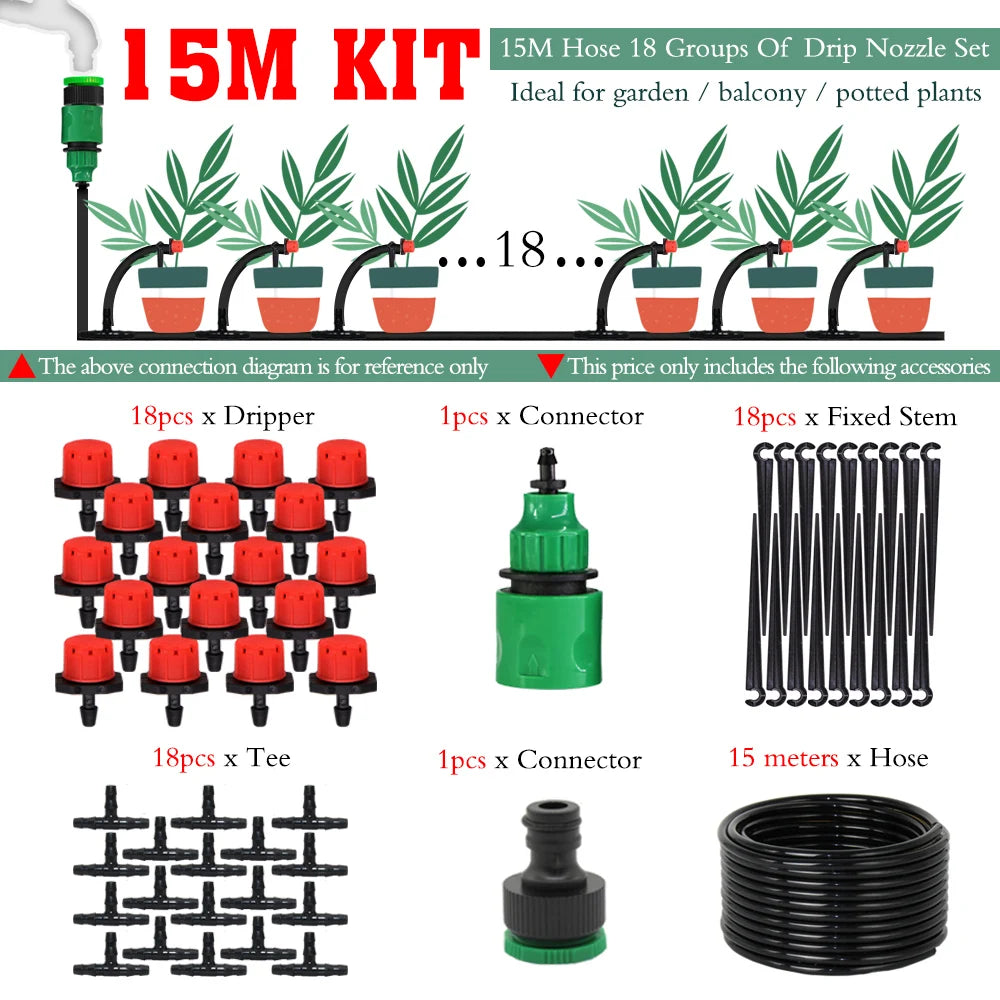 MUCIAKIE 50m-5m DIY Drip Irrigation System Automatic Watering Garden Hose Micro Drip Watering Kits With Adjustable Drippers