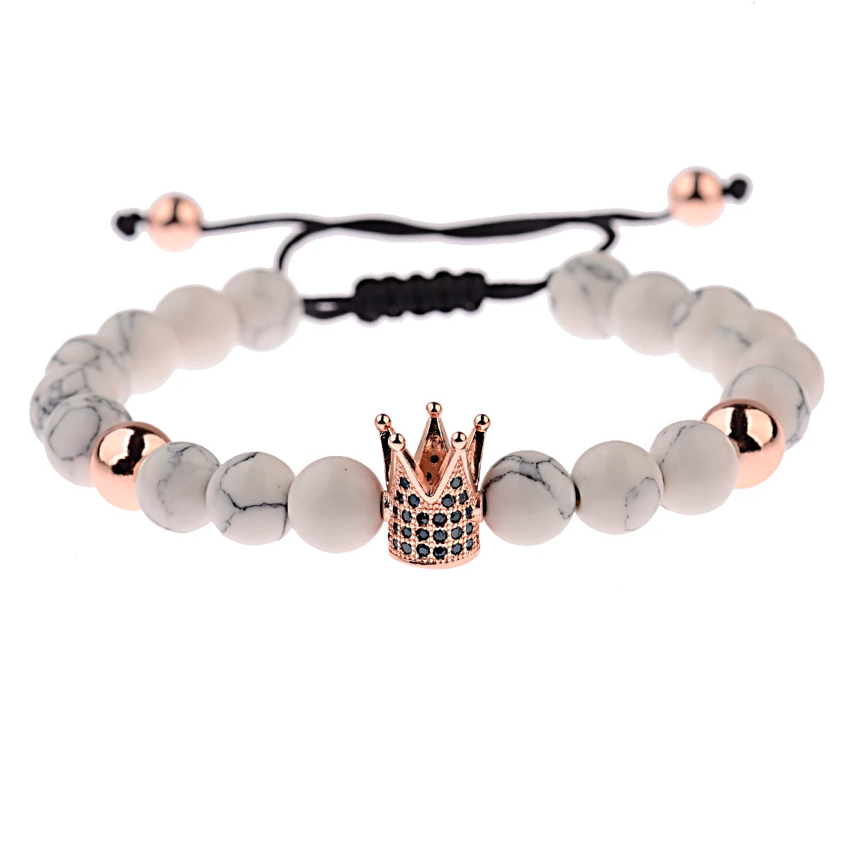 DOUVEI Round Black CZ Zircon Pave Lava Weaving Bracelet Men Beads Weaving Bracelet Homme Adjustable ABL005