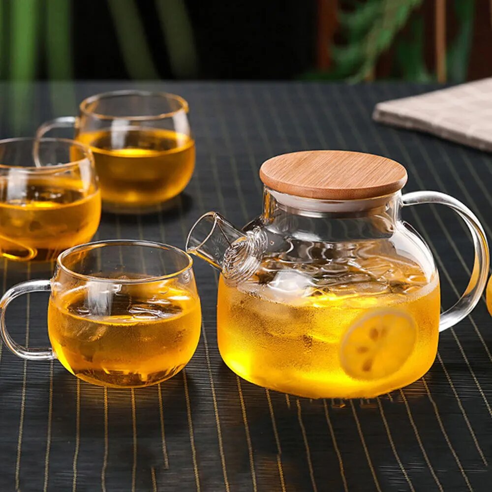 1000ML Heat Resistant Glass Teapot Clear Kettle Flower Puer Tea Infuser Pot Boro