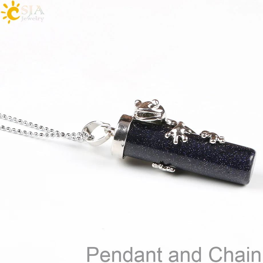 CSJA Pink Quartz Gem Power Statement Necklace Male Female Jewelry Natural Gem Stone Pendant Lovely Frog Jewellery E184